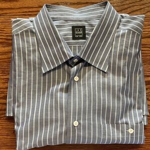 IKE BEHAR NEW YORK designer MENS button down shirt size XXL bluish grey striped